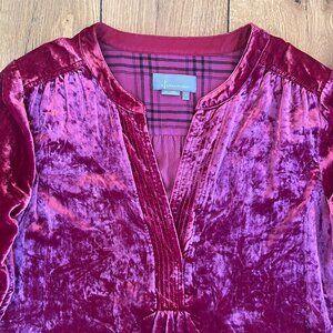 Anthropologie Crushed Cranberry-Red Velvet Tunic Dress Size M